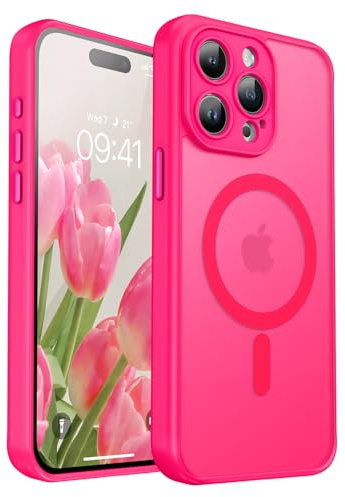 VENINGO Coque magnétique mate translucide anti-traces de doigts pour iPhone 15 Pro compatible avec MagSafe Total Appareil photo Fuchsia