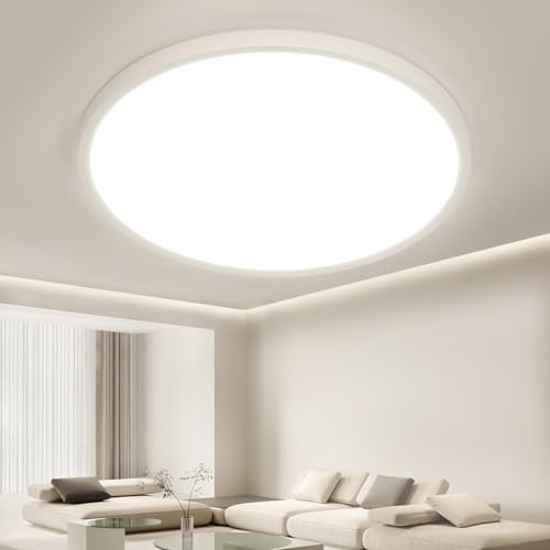 OTREN LED Deckenleuchte 52W, 50cm Rund, 5200LM Flach, 4000K Neutralweiß , IP44 Spritzwassergeschützt, Weiß, Moderne Deckenlampe für Wohnzimmer,Schlafzimmer,Küche& Badezimmer