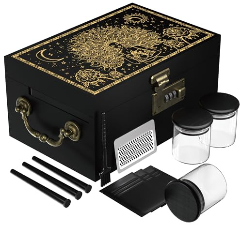 AMIDA Large Bamboo Box with Combination Lock,Gold Wooden Decorative Storage Box Upfrade Tray for Great Gift Choice, Christmas Gifts, for Coffee Beans, Candy, Tea, etc (Empress)