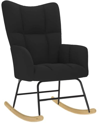 vidaXL Silla Mecedora de Tela Negro, Silla, Silla Relajante, Silla de Relax, Silla de salón, Mecedora, Silla de Tela, Mecedora de Tela