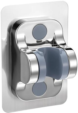 Qianyu Strong Adhesive Shower Head Holder Adjustable Nail Free Handheld Shower Holder Silver Handheld No Drilling Wall Mounted Bracket Angle with Adhesive Sticker for Bathroom RV Kids