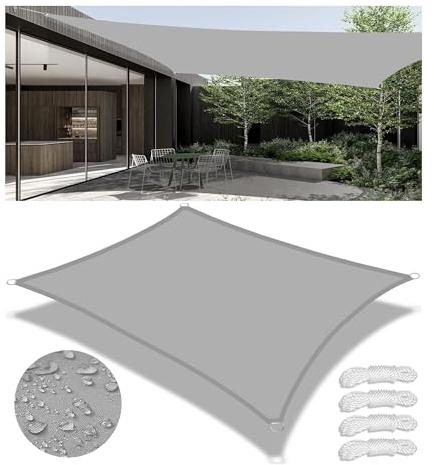 Tenda a Vela Parasole Vela Ombreggiante Rettangolare Impermeabile Tenda a Vela Giardino Protezione UV Tende da Sole con Anello D e Corda per Esterno Giardino Grigio Chiaro 3x4M