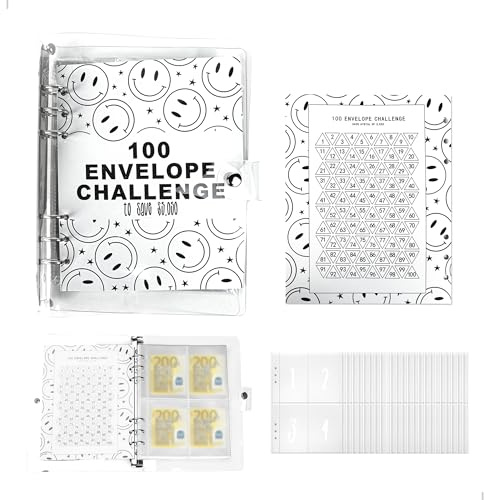 Budgetbesparingspärm, budgetkuvert åtgärd, budgetpärm A5, 100 Envelope Saving Challenge, mappar med kuvert för kontanter, leende