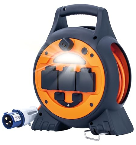 Status 5-in-1 15M Cable Reel, 3 Sockets, USB-A & USB-C Ports, 25A RCD, 10A Circuit Breaker, IP44 Weatherproof – Ideal for Camping, Caravans, Motorhomes & Construction Sites (15M10ACR1PK3)