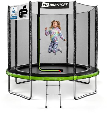 Hop-Sport Trampolin Outdoor - Ø 244/305/366/427/488 cm - Trampolin mit außenliegenden Sicherheitsnetz, Stabiler Rahmenkonstruktion & Sicherheitszertifikaten - Komplettset mit Leiter