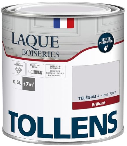Tollens - Peinture, Laque, Ultra Résistante, Multisupport, Brillant Télégris, 0.5L = 7m2