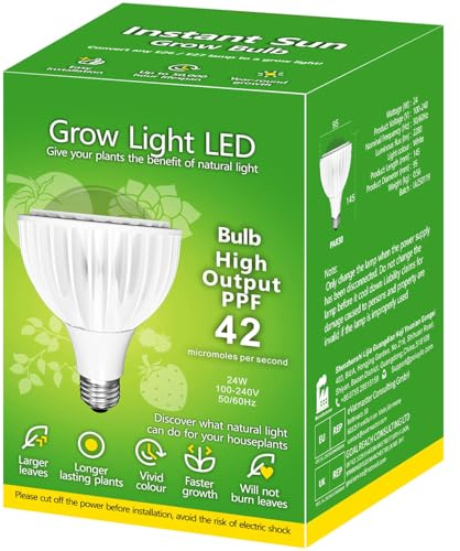 24W LED Pflanzenlampe Vollspektrum,Grow Light mit High PPFD,E27 Sockel 300W äquivalente Wachstumslampe für Zimmerpflanzen,5000K+Blue+Red Tageslicht-Pflanzenlichter für Aussaat und Früchte,Ø9.5*14.5cm