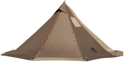 OneTigris Smokey Hut Ultralätt tält för 2 personer, 4 säsonger, vattentätt tält 3 000 mm, varmt tält med öppen spis, snökjol för camping, vandring, vandring, prärievarg, brun