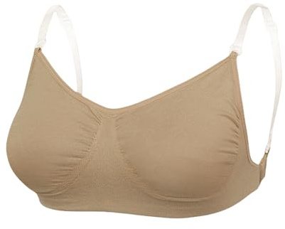 JiaYouLC Nude Seamless Dance Bra with Clear Straps & Back Women Girls Adjustable Straps Invisible Backless Bra - Not Suitable for D+ Cup (UK, Alpha, XL, Regular, Regular, Nude)