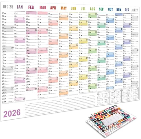 GGUFAY Calendrier 2026 Mural, Grand Calendrier Annuel Plié, Design Coloré, Papier De PremièRe Qualité Pour Bureau Ou Maison