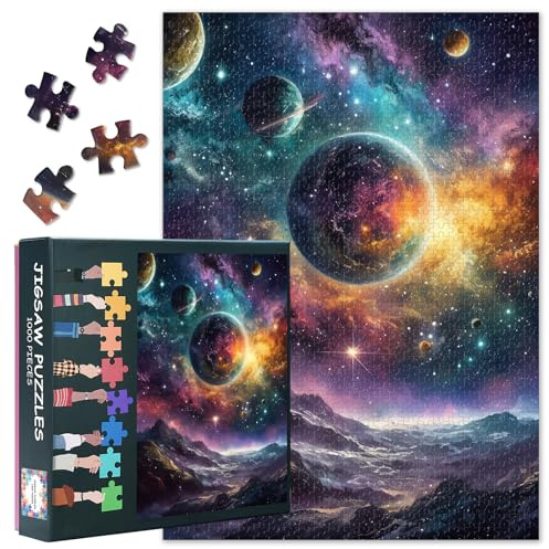 Planetpussel för vuxna, 1 000 bitar – Galaxy Hard utmanande familjepussel, 70 x 50 cm, pussel, vintergata, pusselspel för kvinnor, vardagsrumsdekoration (Universum-serien)