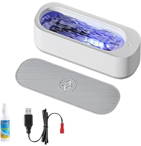 drburpily Nettoyeur à vibrations élevées, nettoyeur à ultrasons pour lunettes, portable, sans fil, multifonctionnel, idéal pour appareils dentaires et bijoux