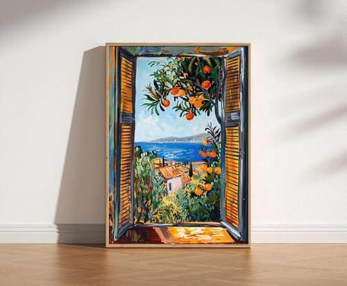 Öppet fönster Henri Matisse tryckstil fauvismmålning modern utställning Medelhavet apelsinträd för vardagsrum (30x50 cm/ramlös)