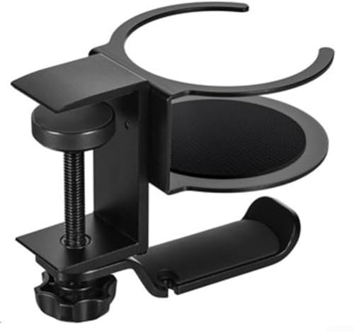 Cintre rotatif en alliage d'aluminium pour casque et tasse avec protection en silicone et pince réglable pour organiser le bureau et l'espace de travail (noir)