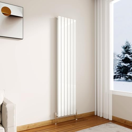 Modern Vertical Flat Panel Radiator,1800x408mm Gloss White Double Stylish Panel Central Heating Heater, Perfect Efficient Hall Radiator, Traditional Wall Mounted Rads, Design for Bedroom, Office