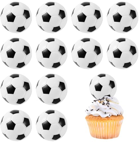 12pcs Football Cake Decorations, Football Cake Topper, Football Cupcake Toppers, 3D Soccer Ball Design, Suitable for Cupcakes, Cakes and Cookies(4CM)