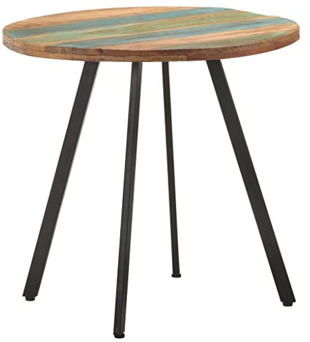Zeehear Runder Esstisch 80 cm Altholz Massiv, Handgefertigt mit Eisenbeinen, Industrie Design Küchentisch für Esszimmer, Recyceltes Holz