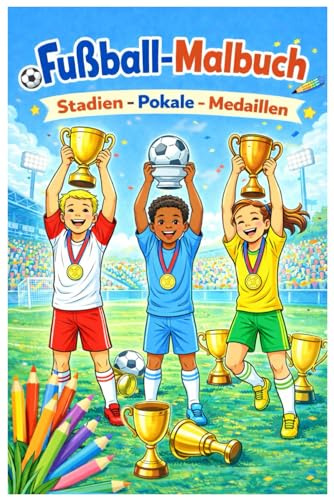 Fussball Malbuch Stadien - Pokale - Medaillen (Band 4): Stadionfeeling, ikonische Pokale und Fussballemotion, Ausmalbuch für Kinder von 6 - 12 Jahren