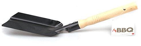 BBQ Ascheschaufel, Kohlenschaufel, Metall mit Holzgriff, Schwarz, Flachschaufel