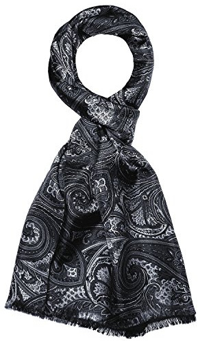 Lorenzo Cana - Herren Schal Wendeschal harmonische Farben - Vorderseite bedruckte Seide - Rückseite gewebte Wolle - 30 cm x 160 cm - eleganter Männerschal grau schwarz 8915511