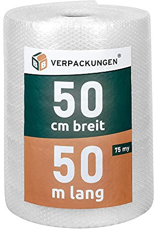 BB-Verpackungen 3x PREMIUM Luftpolsterfolie 0,5 x 50 m 3-lagig (3 Rollen) - 75 my stark, extrem robuste Noppenfolie, sehr leicht, 100% recycelbare Bubble Wrap Folie