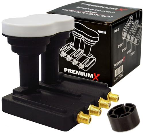 Premium X Monoblock Quad LNB 3 ° PXMB-3Q 0.1 dB Astra 19.2 ° Eutelsat 16 ° HDTV FullHD UltraHD 4K suitable for 4 participants