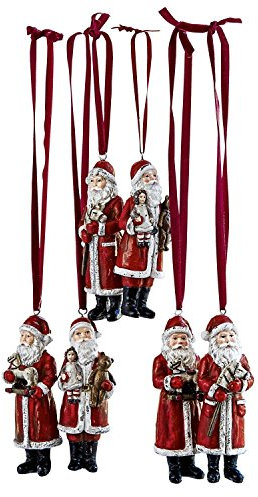 Loberon Weihnachtsmann 6er Set Corvin | Christbaumschmuck | Weihnachtsdeko | Weihnachten | Polyresin, H/B/T ca. 11/4 / 3 cm, rot