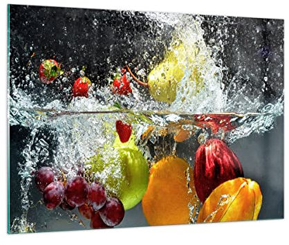 Moderne Impression sur Verre 100x70cm Image Tableau en Verre Decoration Murale Fruits eau éclaboussures nourriture Grand Tableaux Decoratifs Muraux Chambre Horizontal Deco Salon Art GAA100x70-2972