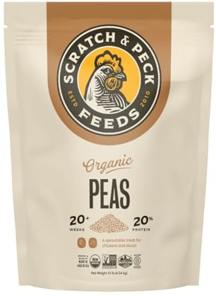 Scratch and Peck Whole Peas Chicken, Duck and Livestock Supplemental Grain - 10 lbs Bag - 20% Protein, Certified Organic and Non-GMO Project Verified Chicken Food