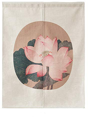 LIGICKY Japanischer Stil dick Leinen Noren Lang Vorhang Türvorhang Raumteiler Tapisseri für die Heimtextilien 85x120cm (Chinesisch Jahrgang Lotus Blume)