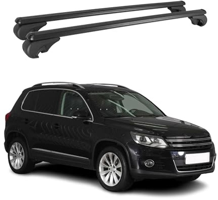 OMAC Dachträger für VW Tiguan 2007-2016 Aluminium 2 Stangen Schwarz | TÜV/DIN 75302:2019 geprüft, Abschließbar, bis 75 kg Traglast, Querträger, Grundträger
