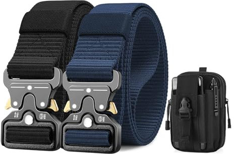 BESTKEE 2er Herren Taktischer Gürtel, 3.8cm Gürtel Herren, Militär Wandern Arbeitgürtel, Geschenk mit taktischem Molle-Beutel
