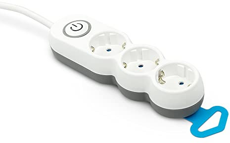 Garza Power - Regleta de 3 enchufes | con Interruptor | Enchufe Plano | Ladrón múltiple 1.4 Metros | Protección Infantil | Color Blanco | Gama Design