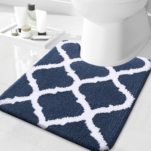 Homaxy Mikrofaser Vorleger Toilette mit Ausschnitt 50x60 cm, Marine Blau | flauschig weich, bequem&luxuriös, extrme saugfähig, rutschfeste rückseite, maschinenwaschbar&trocken, vielseitig einsetzbar
