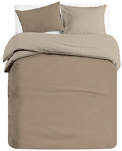 Banzaii Set Copripiumino Bicolor 100% Microfibra con Federa Double Face Una Piazza e Mezza 200x200 cm Corda/Sabbia