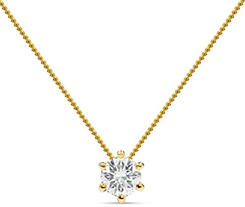 MIORE Schmuck Damen 0.20 Ct Diamant Halskette mit Kettenanhänger Solitär Diamant Brillant Kette aus Weißgold- Gelbgold 14 Karat- 585 Gold