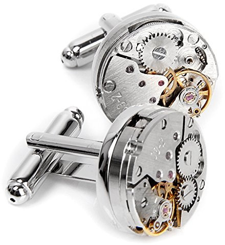 Tiuimk Manschettenknöpfe für Herren, personalisierbar, Uhrwerk, Manschettenknöpfe, Hemd, Anzug, Accessoires, Silber