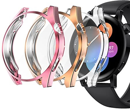NEWZEROL 3 ​​Stück Hülle Kompatibel für Huawei Watch GT 3 42mm, Vollständige Abdeckung Schutzhülle Anti-Kratz Weiche TPU-Stoßfänger Hülle für Huawei Watch GT 3 42mm - Transparent/Roségold/Rosa