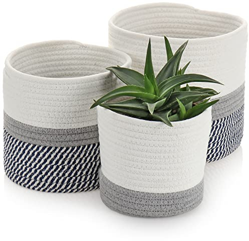 com-four® 3-teiliges Korb-Set, Deko-Korb aus Stoff mit Haltegriffen | runde Aufbewahrungsboxen - Stoff-Körbe - Deko-Übertopf - Organizer