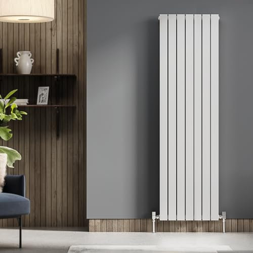 Go Bathrooms Pinta 1600 x 475mm Vertical Radiator White Flat Panel Double Column Tall Upright Radiator White Wall Mounted Central Heating Includes Mounting Brackets