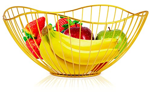 Metalldraht-Obstkorb, goldene Obstschale für Küchentheke, Obsthalter Ständer Aufbewahrungskörbe für Arbeitsplatte, Heimdekoration, Tischaufsätze, Gemüseschalen für Obst, Gemüse, Snacks (Gold)