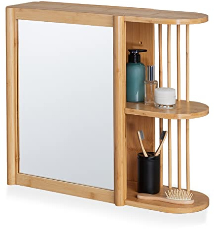 Relaxdays Wandregal mit Spiegel, Bambus, 2 halboffene Ablagen, 53x62x20 cm, Badezimmer, hängend, Spiegelschrank, Natur | 53x62x20 cm, Badezimmer, hängend, Spiegelschrank