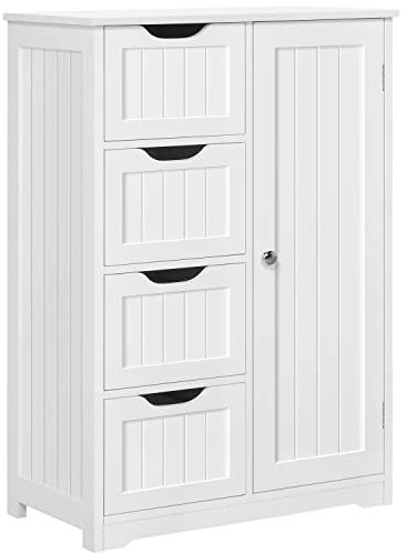 Yaheetech Badezimmerschrank Badschrank mit 4 Schubladen und 3 höhenverstellbarem Einlegeboden Waschbeckenunterschrank Kücheschrank für Badezimmer/Küche Weiß BHT: 66x35x90 cm