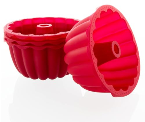 Coolinato - Silikon Backform Dessertform 500ml 4er Set Rot - Silikonformen für Pudding, Minikuchen & Desserts - Flexible Puddingform 16 cm backofenfest bis 230°C & antihaft inkl. tollen 4 Rezepten