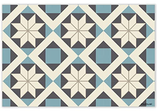 mubusi Tapis Vinyle du Sol Cuisine Salon - Différentes Tailles - (Sud Bleu 60x90 cm)