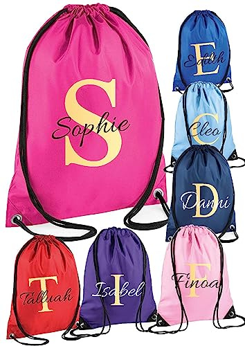TM THREADS Personalised Monogram Initial & Script Name Drawstring Bag, School Bag, Sports Club, PE Bag, Custom Name, Children's Sports Girls Swim Bag