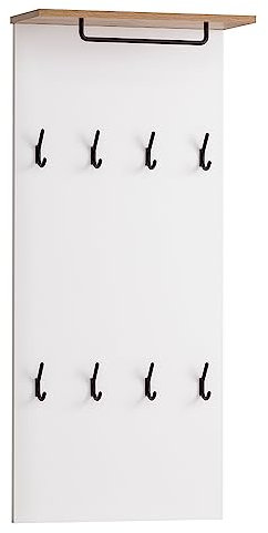 Lomadox Flurgarderobe Garderobenpaneel Hakenpaneel im Landhaus-Stil, weiß matt mit Eiche Nb., B/H/T ca. 50/110,6/19,9 cm