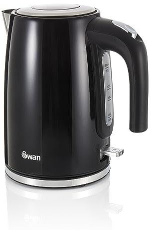 Swan Townhouse 1.7L Jug Kettle, Stylish Modern Design, Removable Filter, Automatic Cut-Off, 2200W, Overheat Protection, Black, SK14015BN