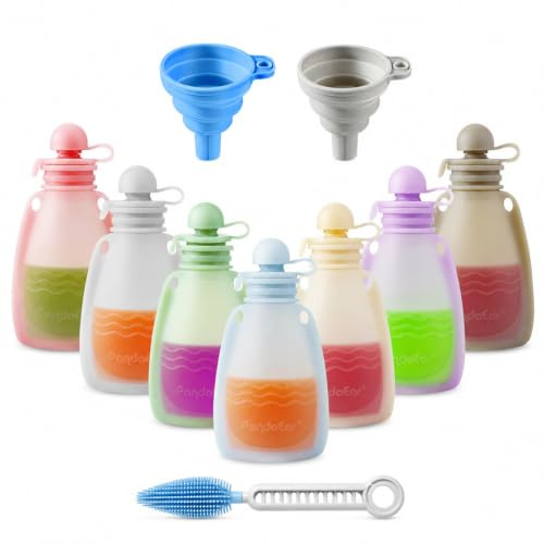 PandaEar Pochette per Alimenti per Bambini in Silicone Riutilizzabile, Confezione da 7 Pochette Spremi per Bambini Piccoli, Contenitori per Alimenti per Bambini Riutilizzabili, 160 ml