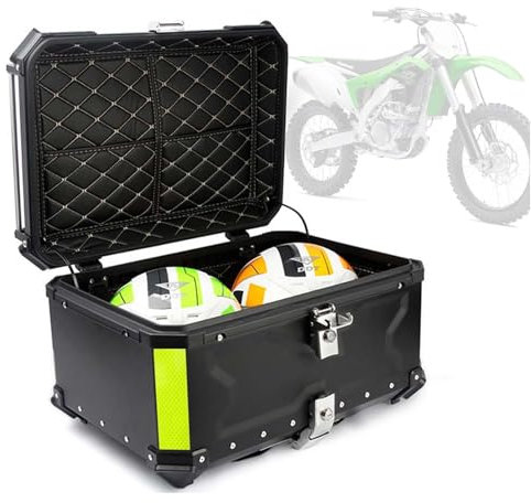 FJAUOQ Top case MotorradKoffer Wasserdicht Aluminium 45L 55L 65L 80L 100L MotorradTail Box Trunk Mit Schloss Anti-Diebstahl Aluminium Motorrad Gepäck Universal Motorrad Zubehör,Schwarz,65L